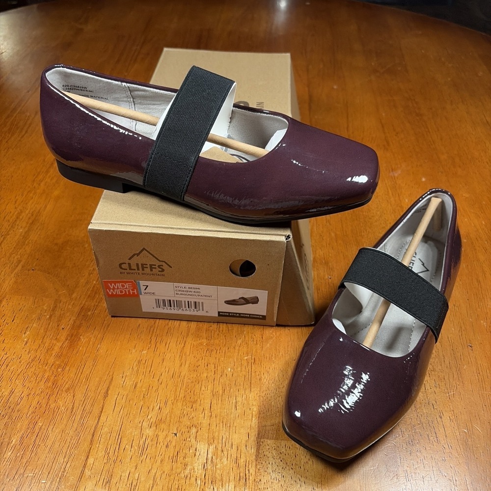 Cliffs by White Mountain Besimi Flats Burgundy Patent Mary Jane Shoes Sz 7W‎ NEW